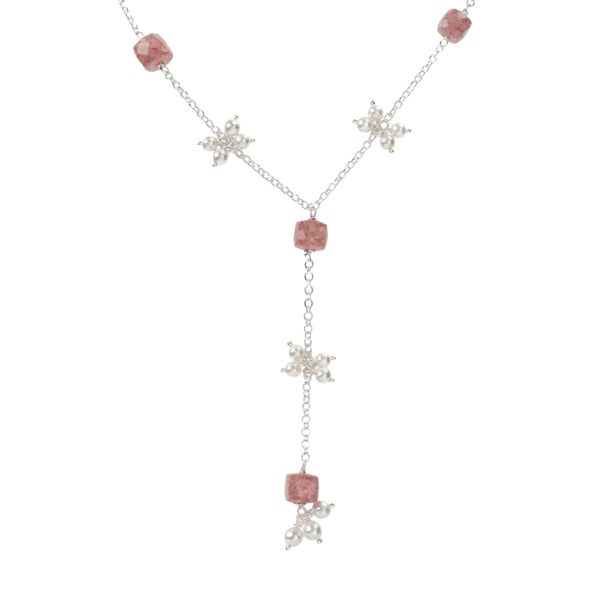 Strawberry Quartz and Pearl Bunch Y Necklace