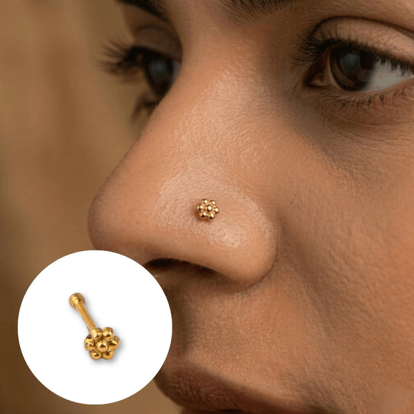 Silver Tiny Kudi Nose Pin – Pierced | 22K Gold-Plated
