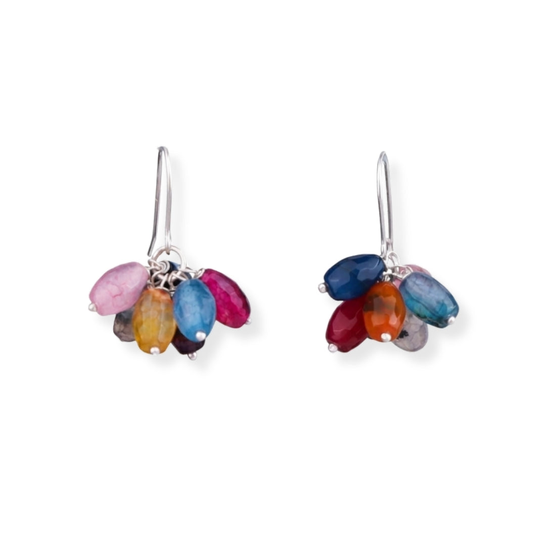 Multicolour Agate Silver Earrings (Project Handmade)