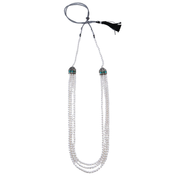 Elegant pearl multi-strand necklace with turquoise accents for jewelry