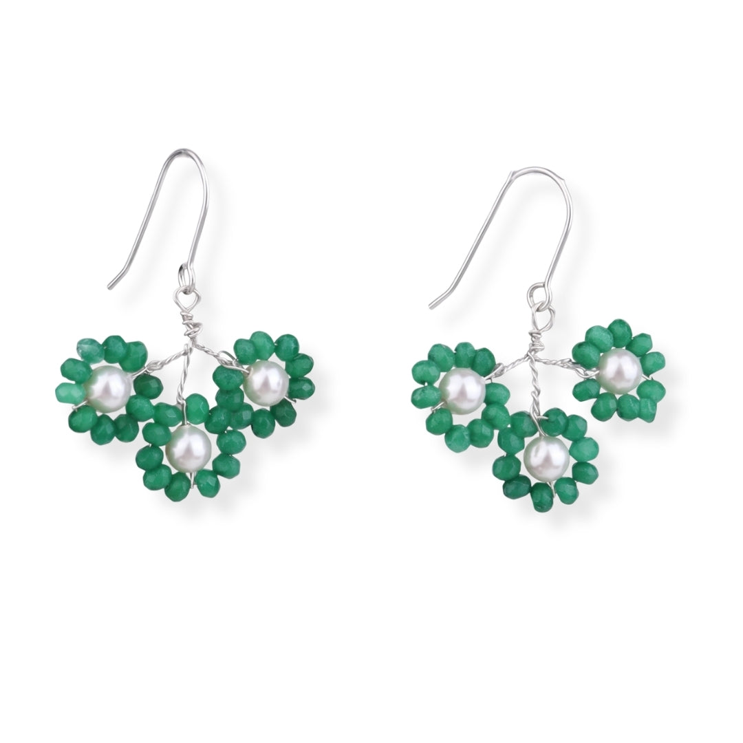 Green Jade & Pearl Silver Earrings (Project Handmade)