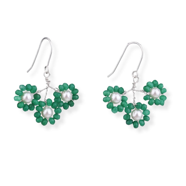 Green Jade & Pearl Silver Earrings (Project Handmade)