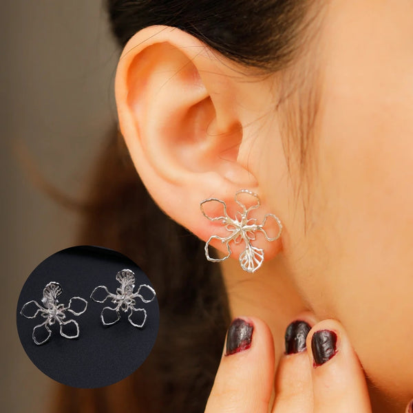 Sterling silver Gulmohar flower earrings for women
