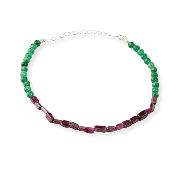 Silver Anklet - Garnet and Green Onyx