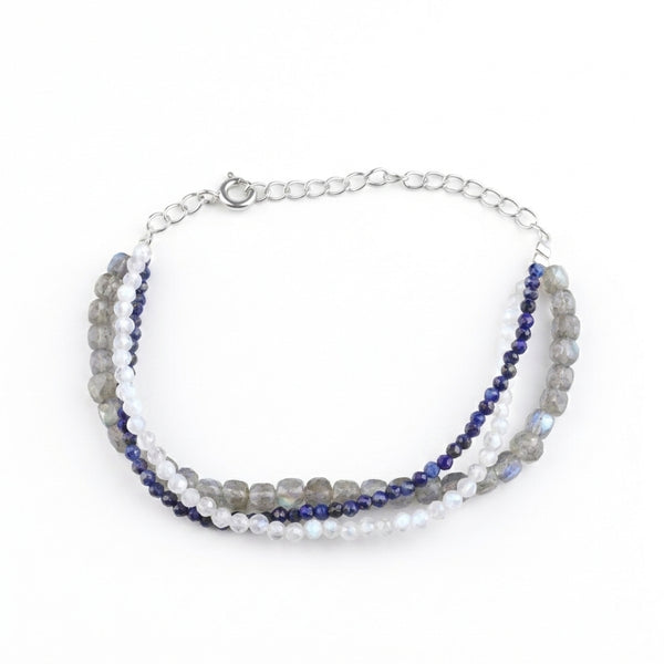 Labradorite, Moonstone & Lapis Lazuli Silver Bracelet (Project Handmade)