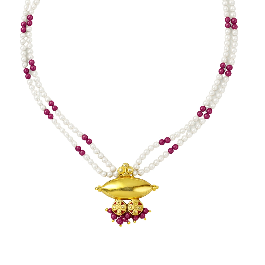 Tribal Choker with Ruby and Pearl | 92.5 Silver | 22K Gold Plated