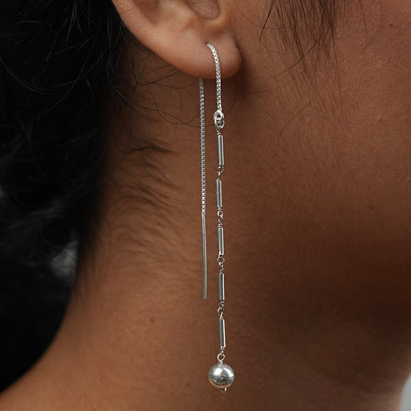 Silver Pipe & Sarmanee Ganthan Sui Dhaga Earrings (Project Handmade)