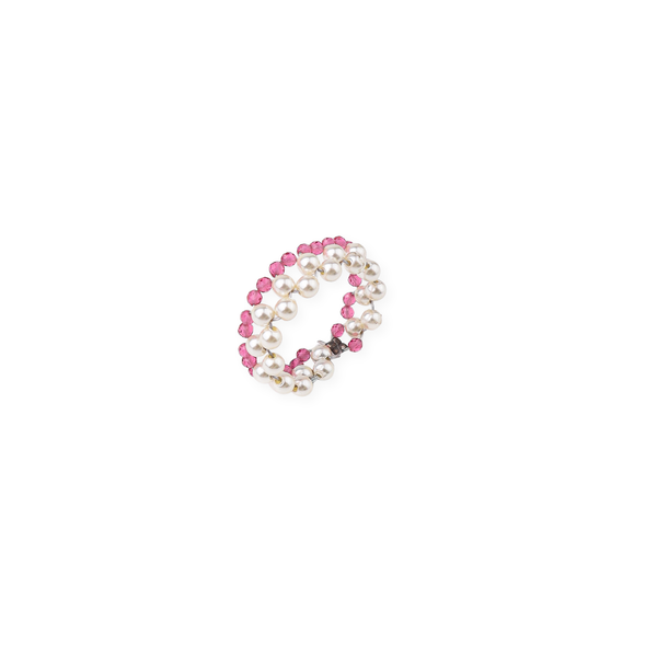 Silver Pearls Ring with Ruby Stones