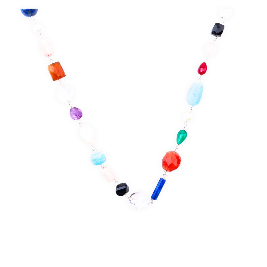 Silver Multicolour Stone Ganthan Necklace