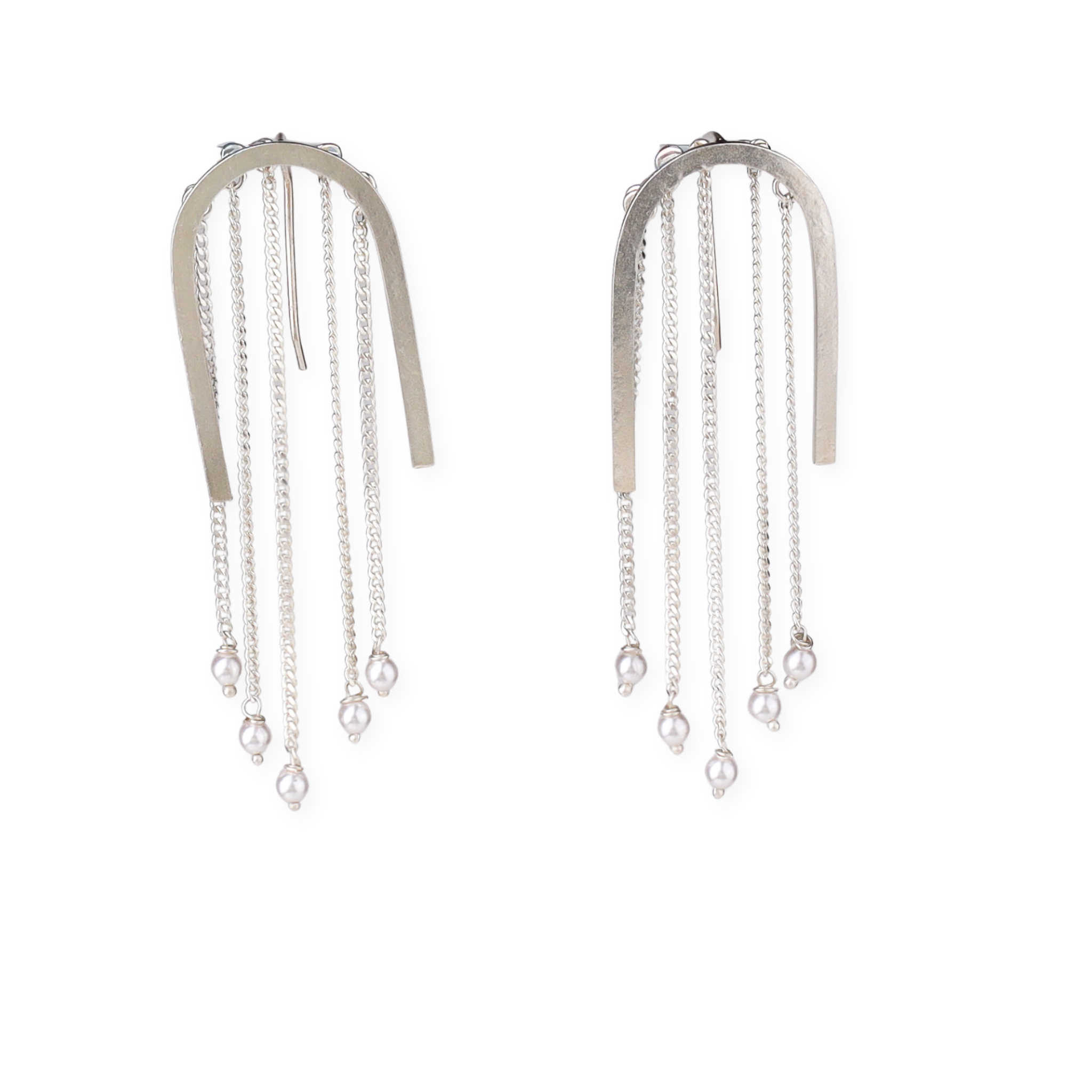Silver U-Shape Fringe Earrings