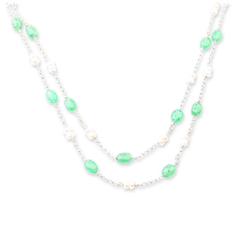 Double layered necklace with Russian Quartz and freshwater pearls