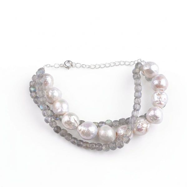 Freshwater Pearl & Labradorite Silver Bracelet (Project Handmade)