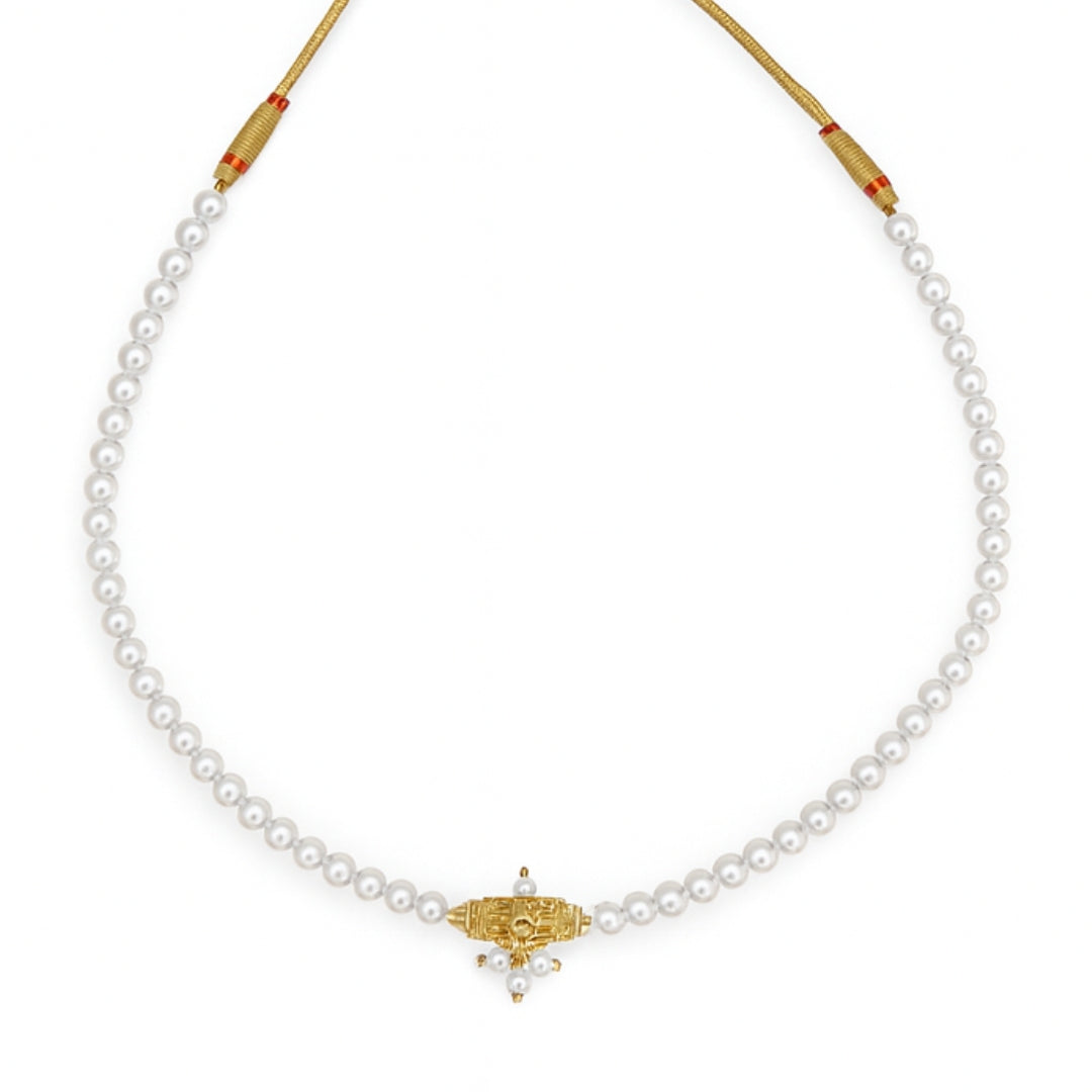 Gold plated carved bead choker with pearls | 92.5 Silver | 22k Gold plated