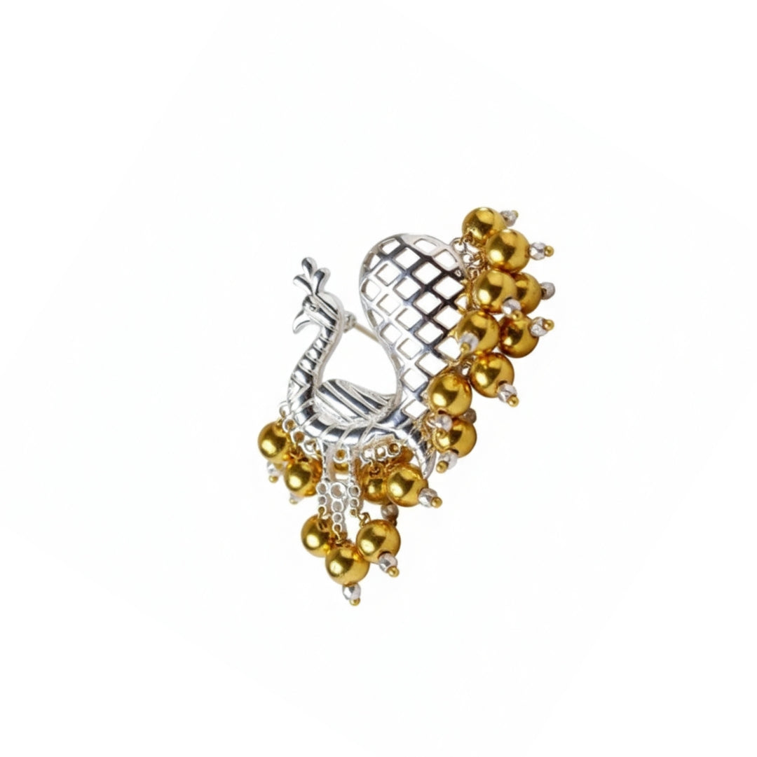 Swarna Rajat | The Peacock Filigree Brooch | 92.5 Silver | Dual tone