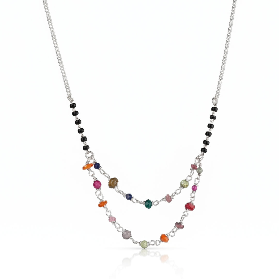 Multicolor Double Layered Silver Chain Mangalsutra (Project Handmade)