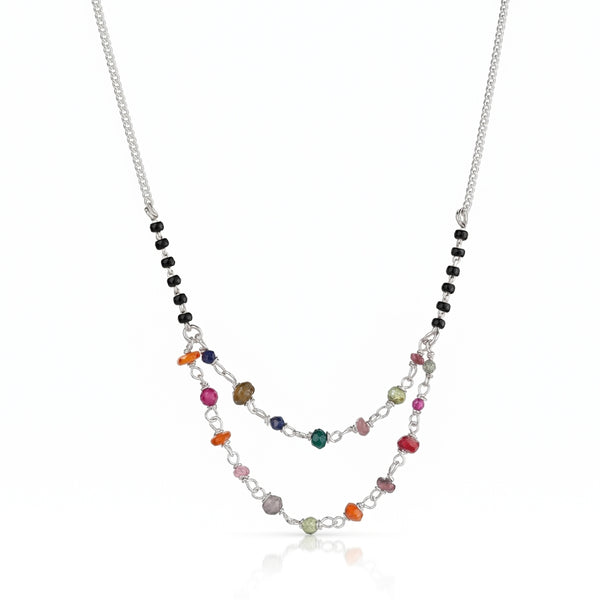 Multicolor Double Layered Silver Chain Mangalsutra (Project Handmade)