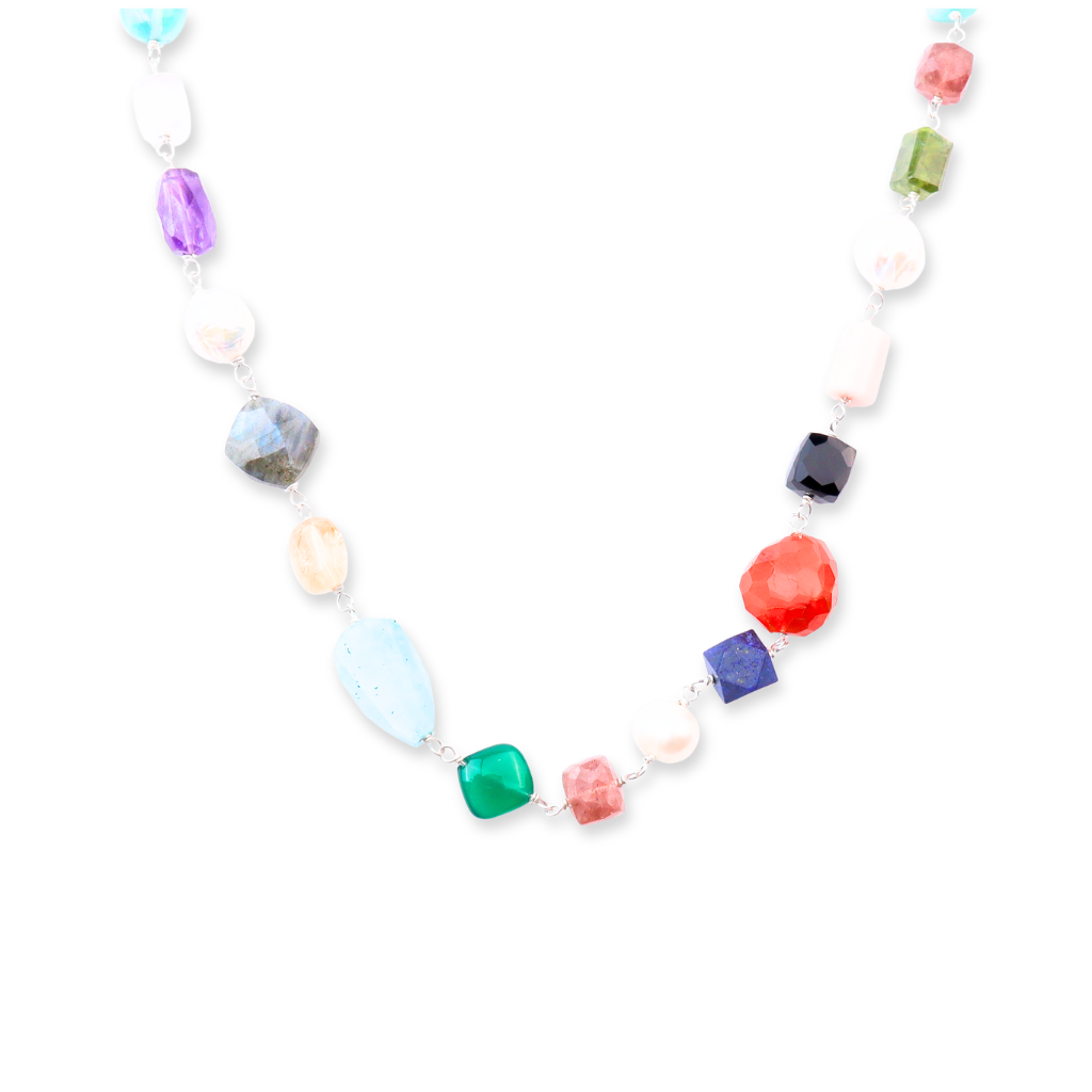 Silver Multicolour Stone Ganthan Necklace