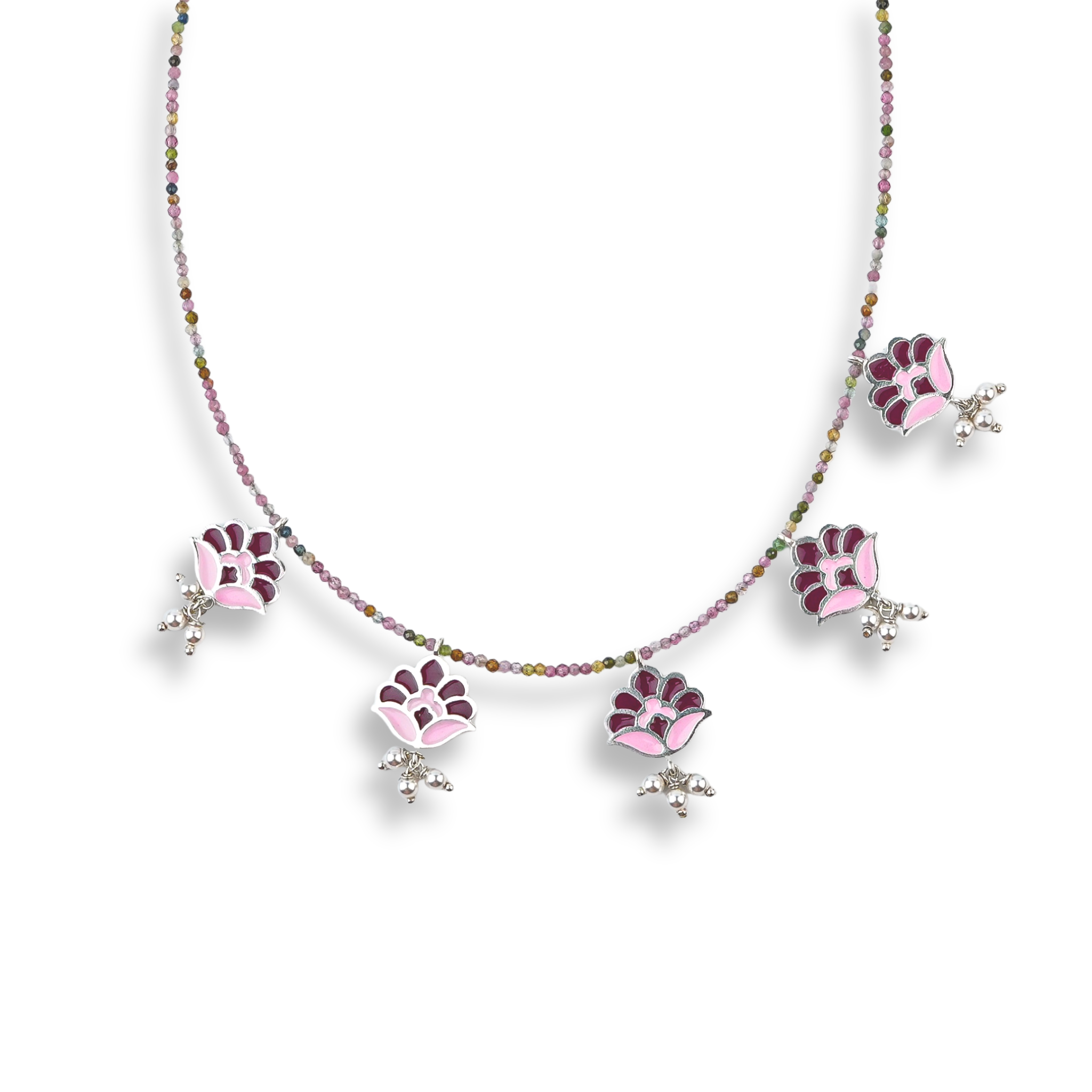 Enamel Charm Necklace with Tourmaline