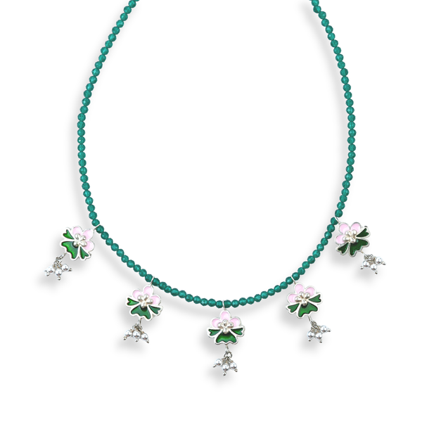 Pink & Green Enamel Charm Necklace with Green Onyx