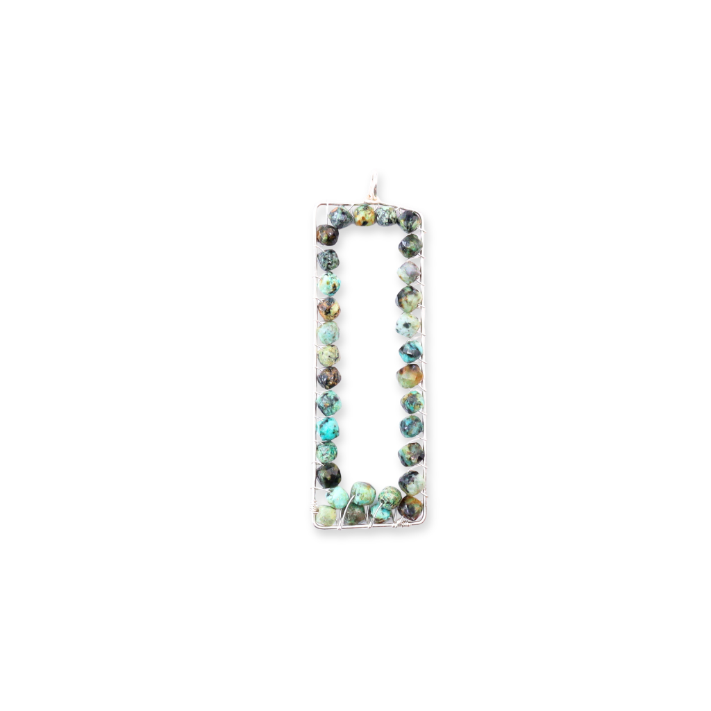 Green Drift Frame Pendant with multicolored stones, handcrafted sterling silver jewelry