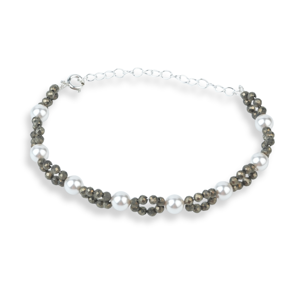 Silver Pyrite & Pearl Bracelet