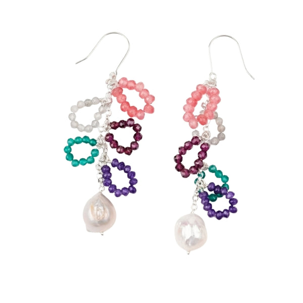 Multicolor Stone & Baroque Pearl Earrings (Project Handmade)