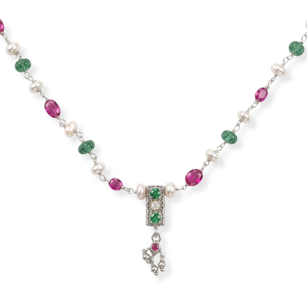 Rubies, Green Onyx & Freshwater Pearl Ganthan Necklace