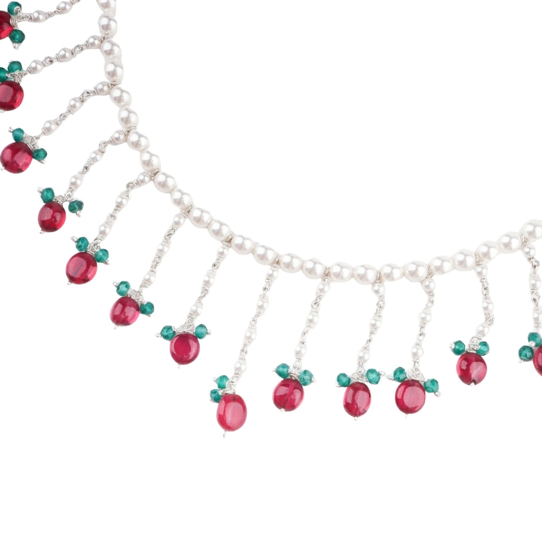 Luxe Necklace - Pearls, Ruby & Green Onyx