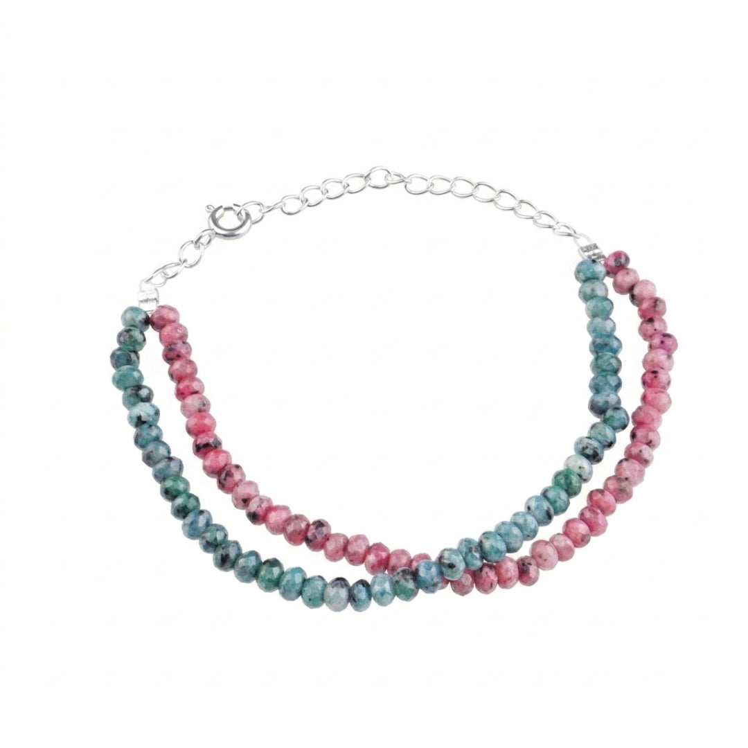 Pink & Green Jade Silver Bracelet (Project Handmade)