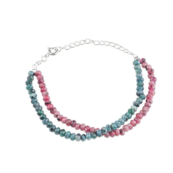 Pink & Green Jade Silver Bracelet (Project Handmade)