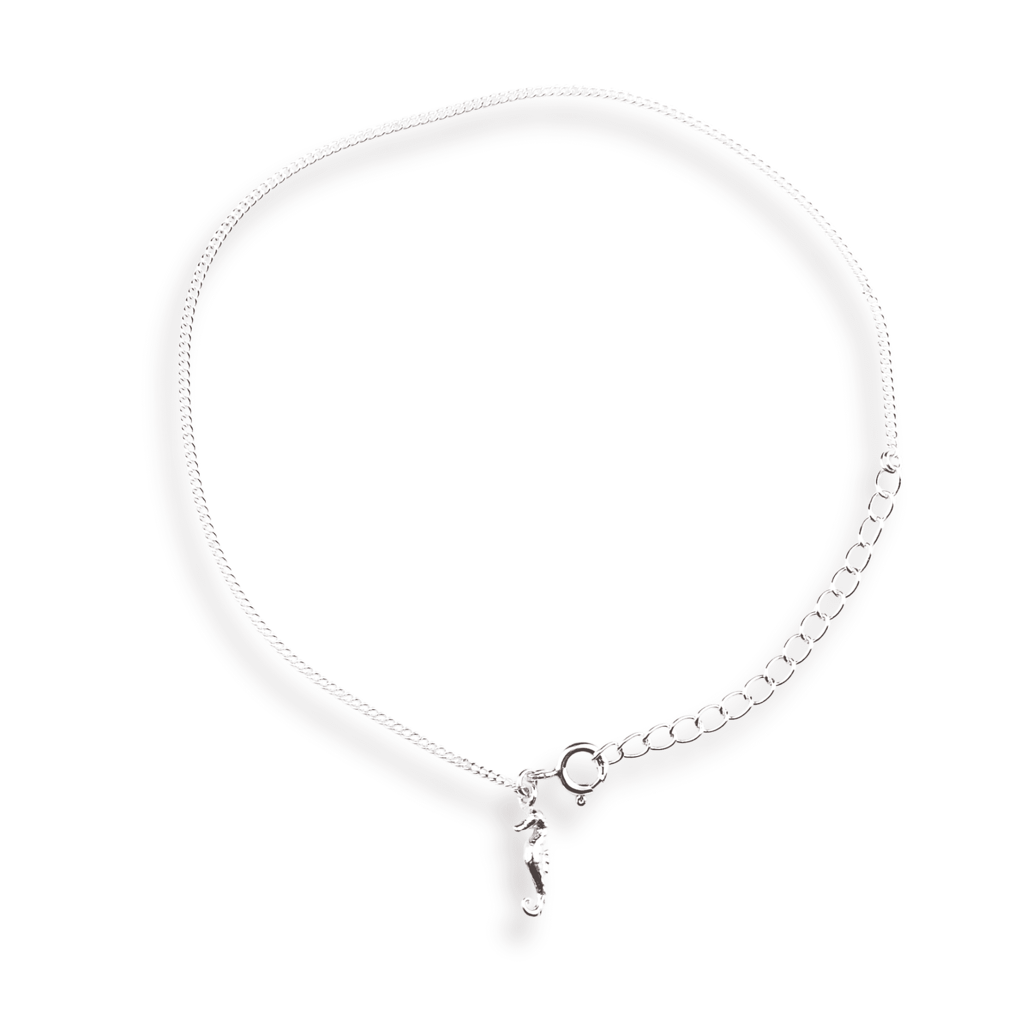 Silver Chain & Seahorse Charm Anklet in 92.5 sterling silver