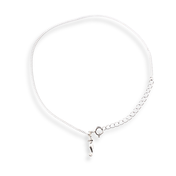 Silver Chain & Seahorse Charm Anklet in 92.5 sterling silver