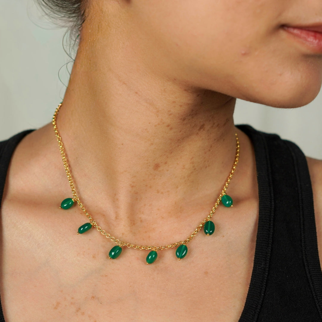 Silver Green Onyx Chain | 92.5 Silver | 22K Gold Plated