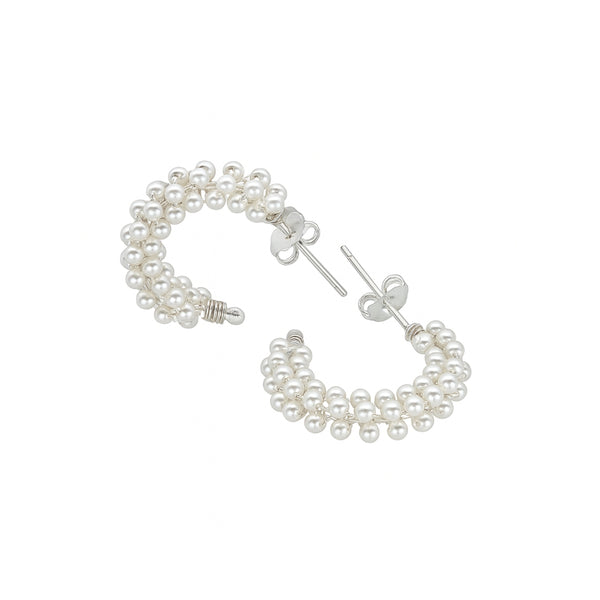 Pearl hoop earrings with 2mm pearls, silver and gold-plated, minimal jewelry