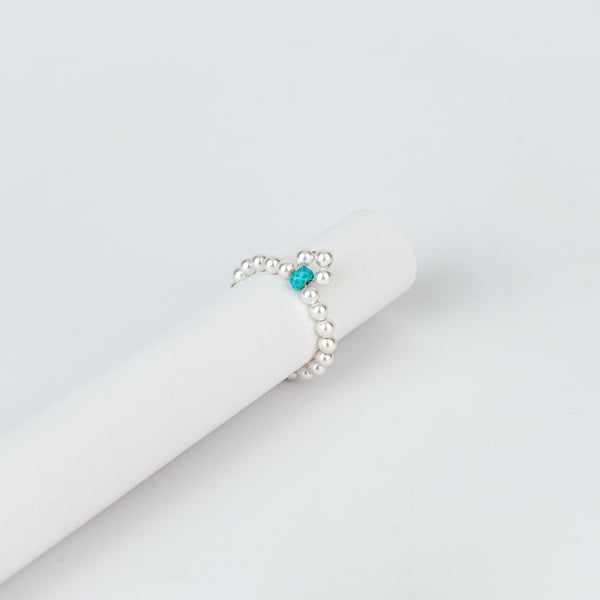 Turquoise and Pearl Beaded Ring