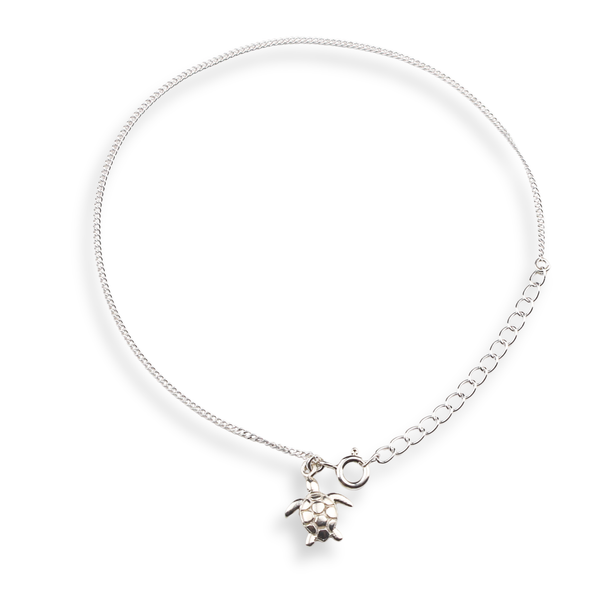 Silver Chain & Turtle Charm Anklet in 92.5 sterling silver