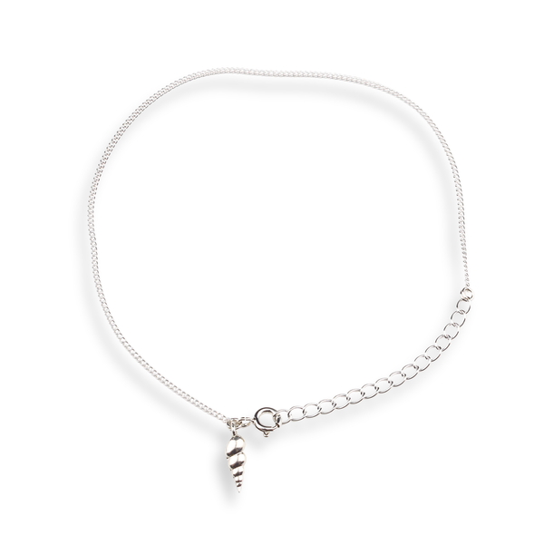 Silver Chain & Auger Shell Charm Anklet in 92.5 sterling silver