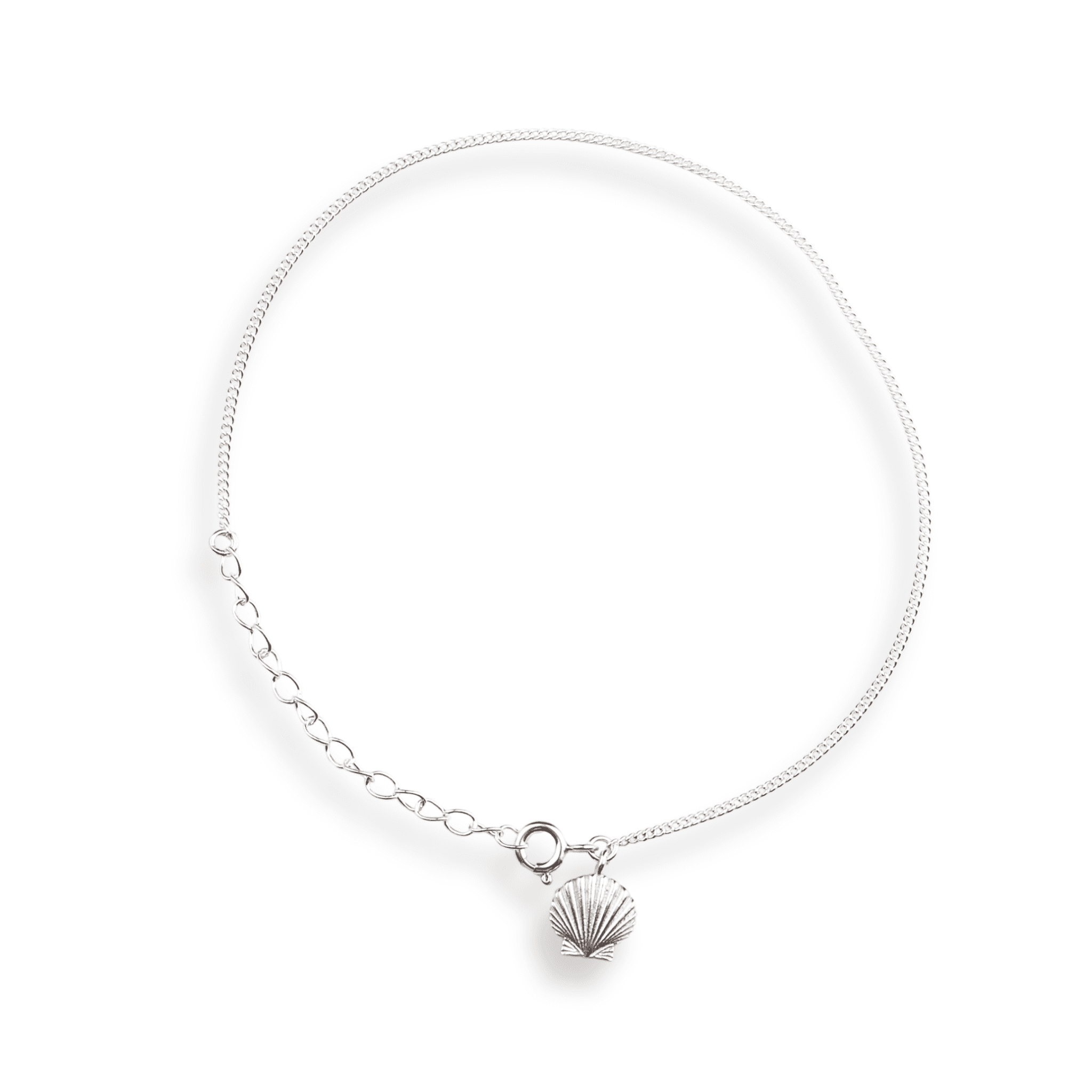 Silver Chain & Shell Charm Anklet in 92.5 sterling silver