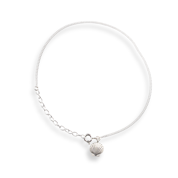 Silver Chain & Shell Charm Anklet in 92.5 sterling silver