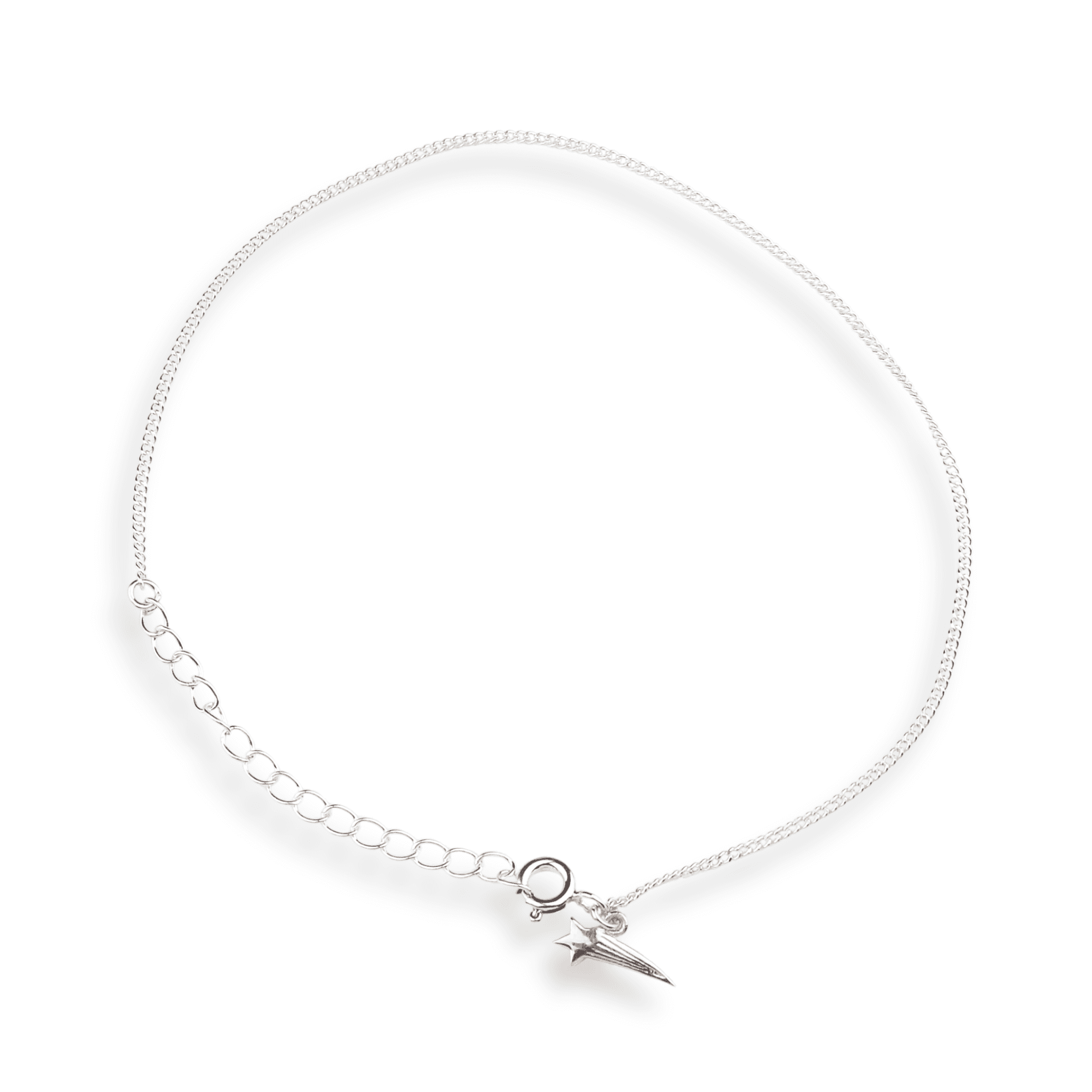 Silver Chain & Shooting Star Charm Anklet in 92.5 sterling silver