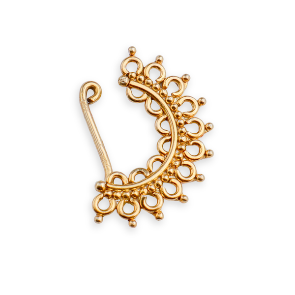 Silver Filigree Nath (Left, Clip-On) | 22K Gold-Plated