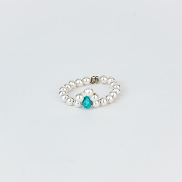 Turquoise and Pearl Beaded Ring