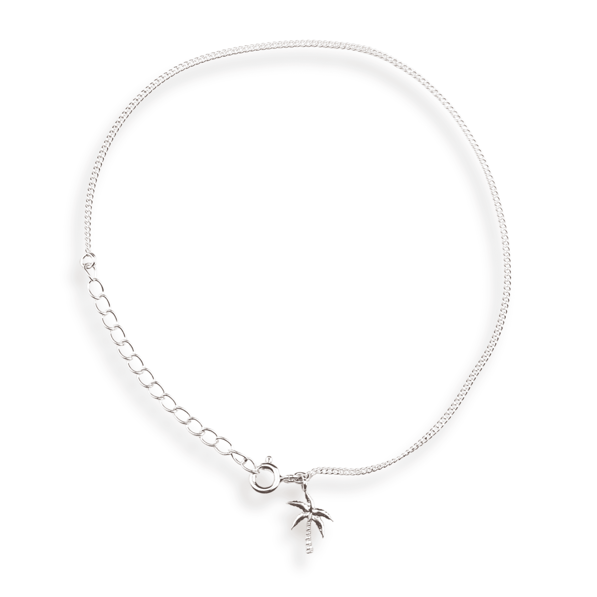 Silver Chain & Coconut Tree Charm Anklet in 92.5 sterling silver