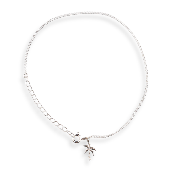 Silver Chain & Coconut Tree Charm Anklet in 92.5 sterling silver