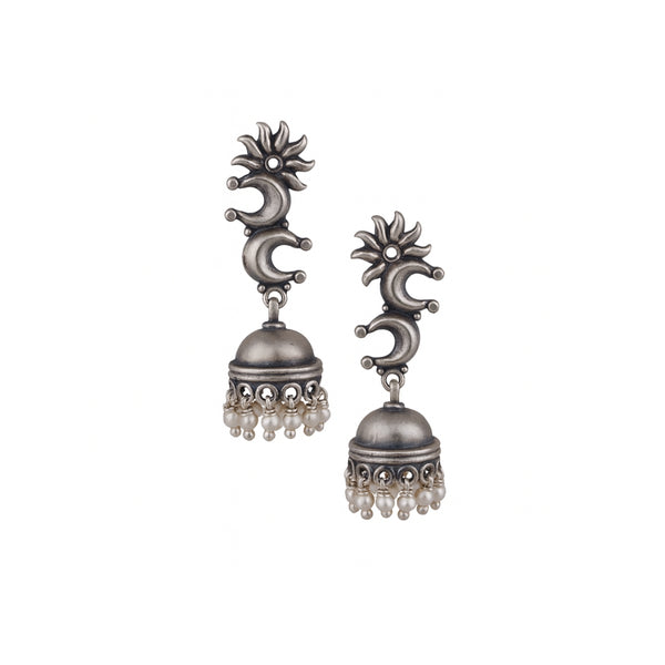 Mini Chaand Phool Jhumki - Small sized silver jhumka