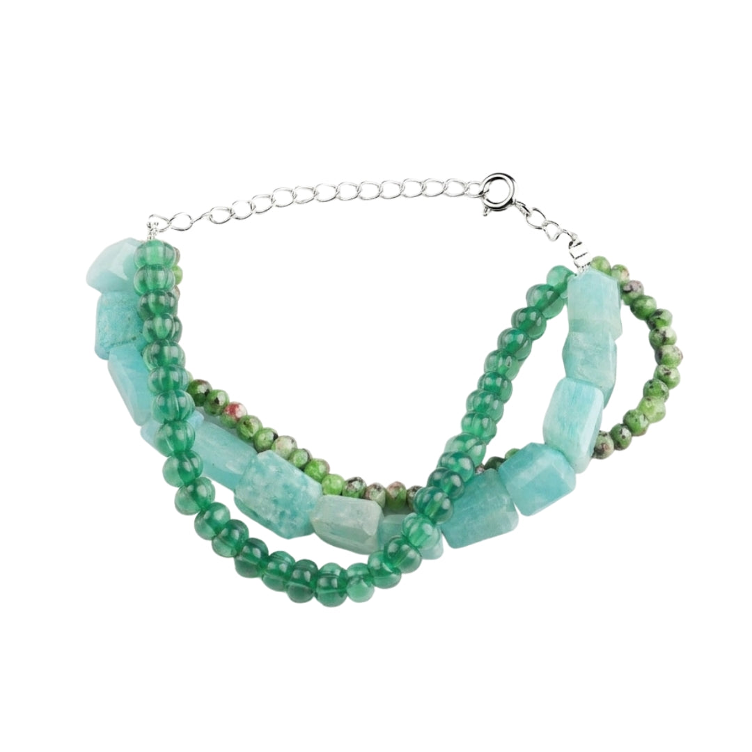 Amazonite, Green Onyx & Green Jade Silver Bracelet (Project Handmade)