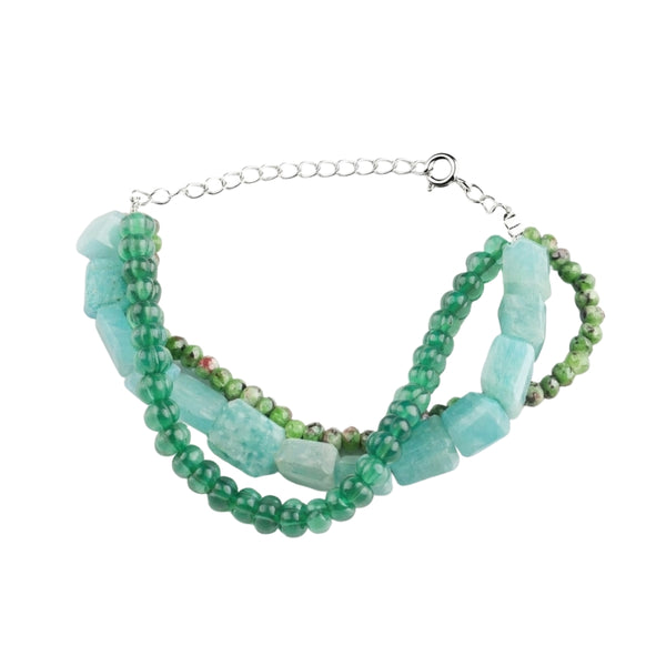 Amazonite, Green Onyx & Green Jade Silver Bracelet (Project Handmade)