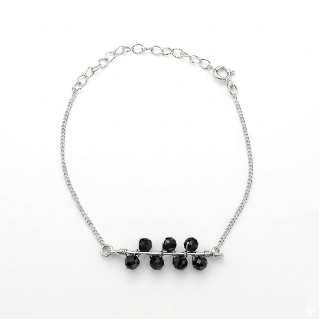 Black Spinel Silver Chain Mangalsutra Bracelet (Project Handmade)