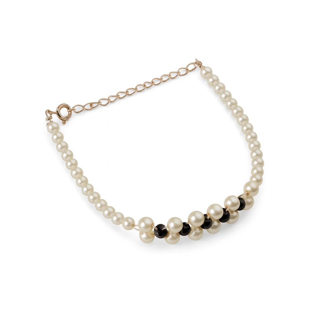 Silver Black Spinel and Pearl Bracelet
