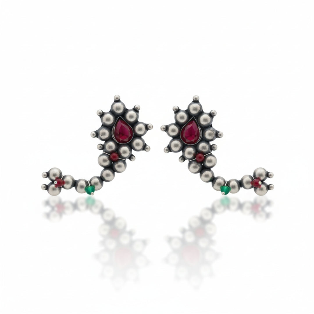 Itihaas Maharashtrian Nath Stud Earrings ( Motif size : Big ) | 92.5 Silver